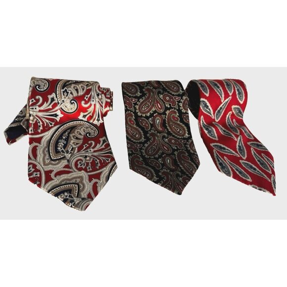 Hardy Amies Other - Hardy Amies Mens Tie Set Of 3 Red Navy Paisley Silk Heritage Old Money Preppy